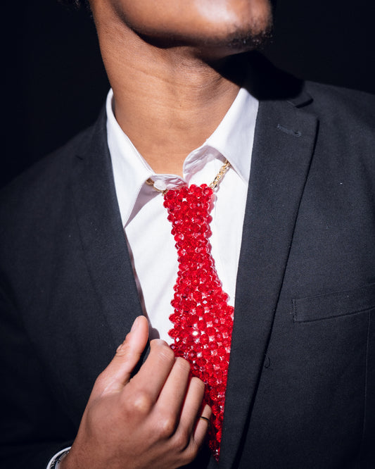 Red Crystal Glass Beaded Tie
