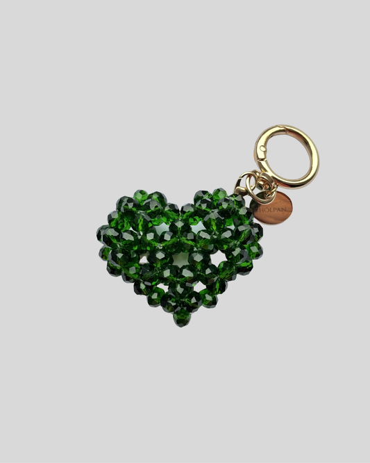 Emerald 3D Heart Beaded Charm