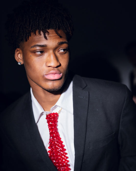 Red Crystal Glass Beaded Tie